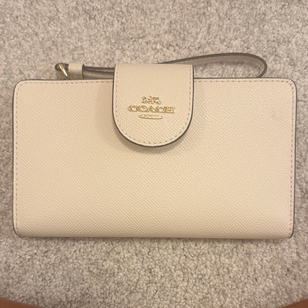 Coach Cream Pebbled Leather Wristlet